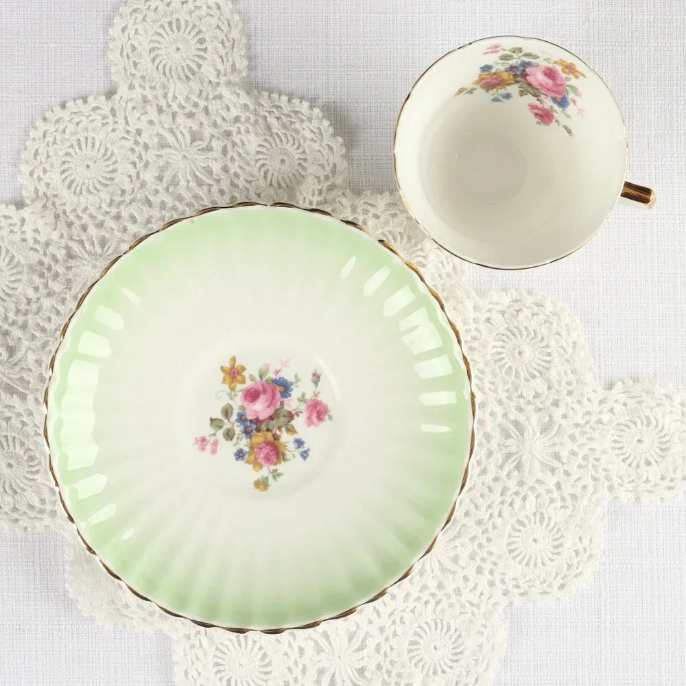 Vintage Mayfair Pottery Fine Bone China 22K Gold Teacup & Saucer